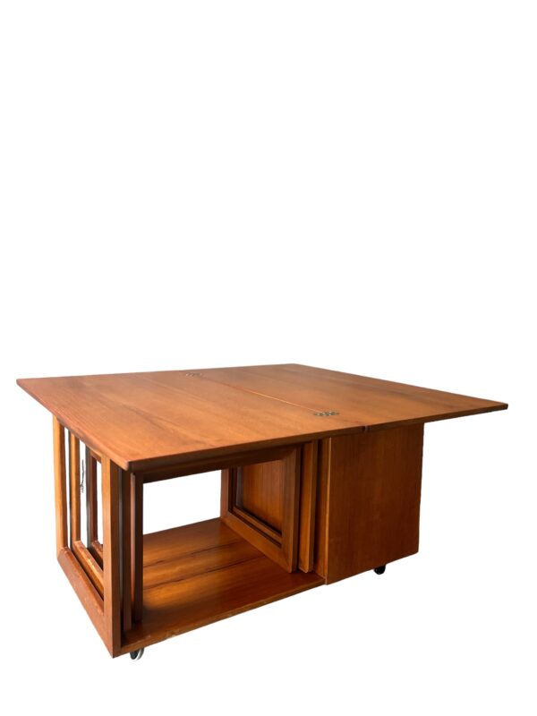 Table Basse pliante Mid-Century en Teck avec Meuble de Bar McIntosh