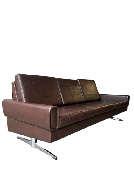 Canapé en cuir brun mid-century