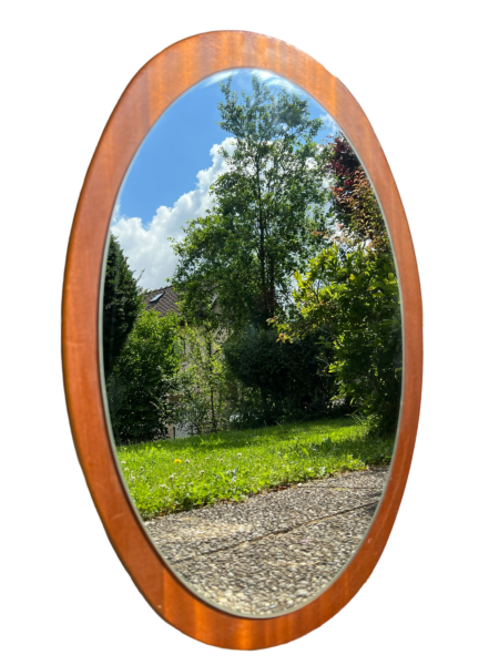 miroir en teck de forme ovale