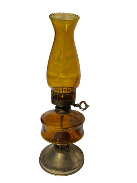 Lampe a petrole en verre ambre jaune