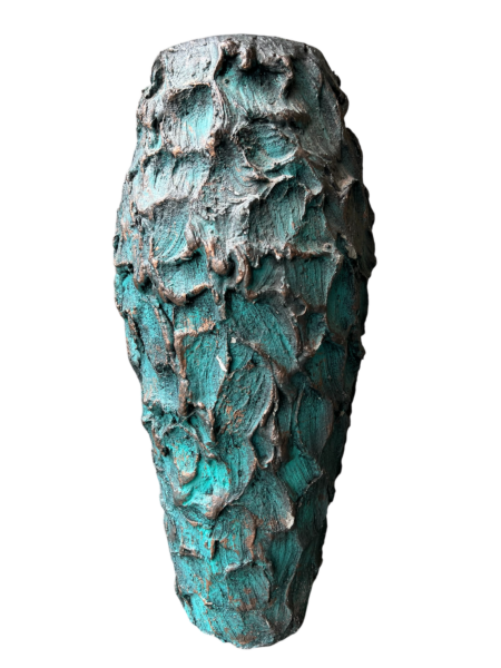 Grand vase texturé vert turquoise