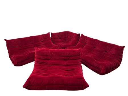 Ensemble de 4 pièces de canapés en tissu velours de couleur rouge sang