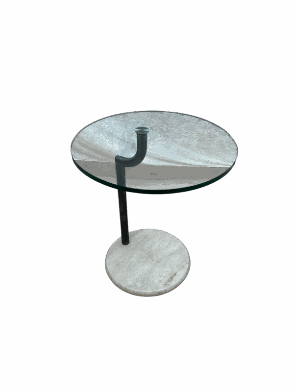 Guéridon en travertin et verre