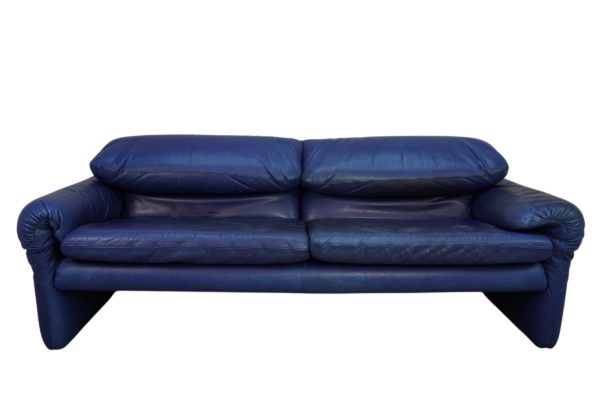 Set de Canapés Maralunga en cuir bleu, Vico Magistretti pour Cassina