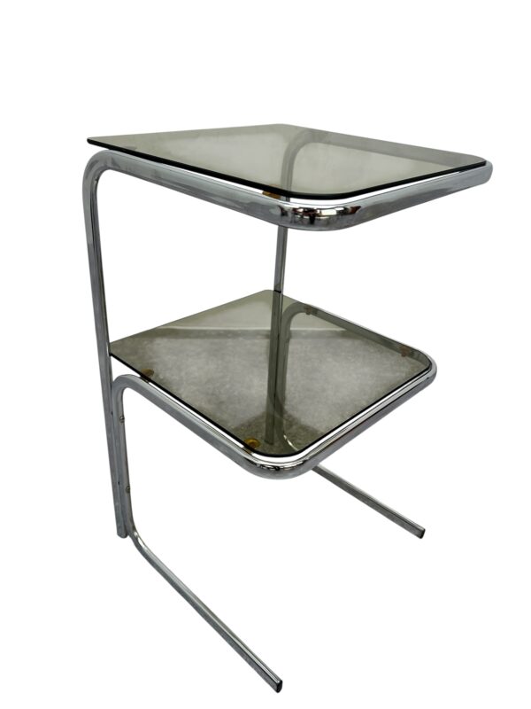 Selette en métal chromé et verre fumé