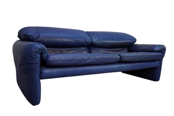 Set de Canapés Maralunga en cuir bleu, Vico Magistretti pour Cassina