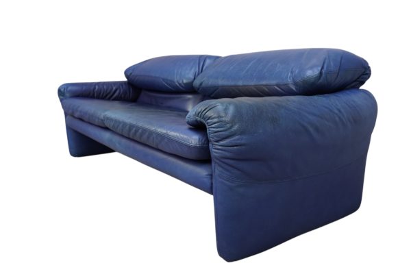 Set de Canapés Maralunga en cuir bleu, Vico Magistretti pour Cassina