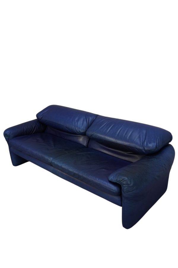 Set de Canapés Maralunga en cuir bleu, Vico Magistretti pour Cassina