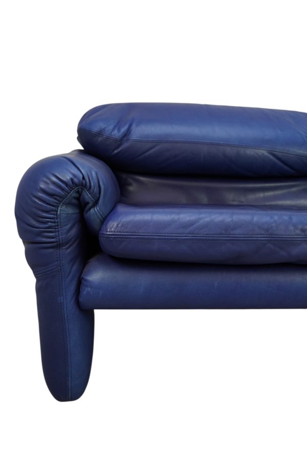Set de Canapés Maralunga en cuir bleu, Vico Magistretti pour Cassina