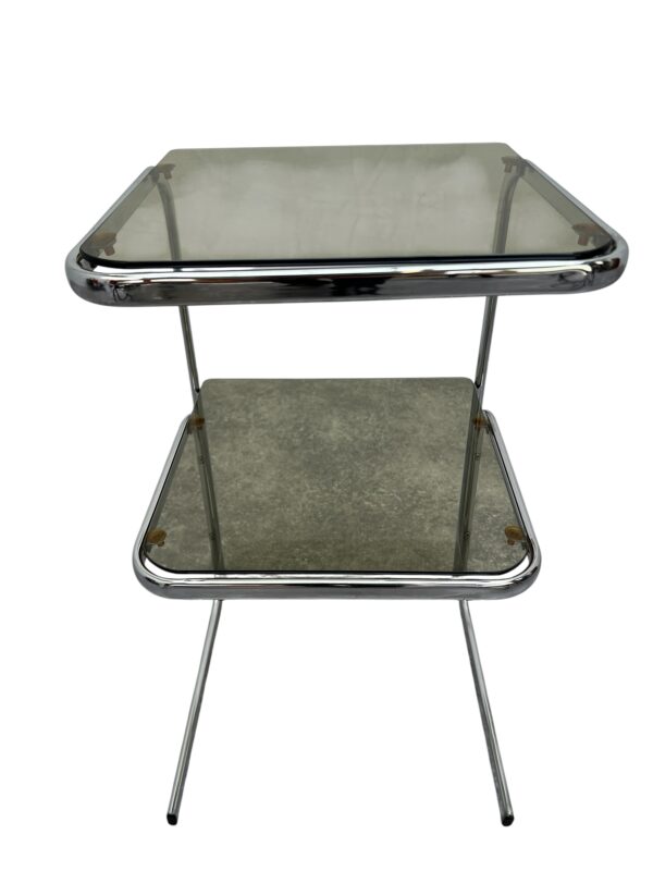 Selette en métal chromé et verre fumé