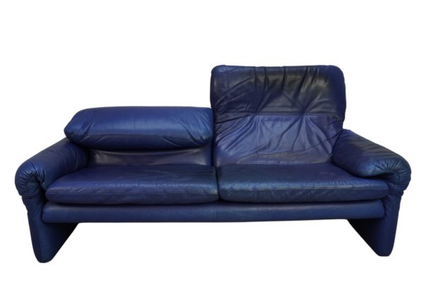 Set de Canapés Maralunga en cuir bleu, Vico Magistretti pour Cassina