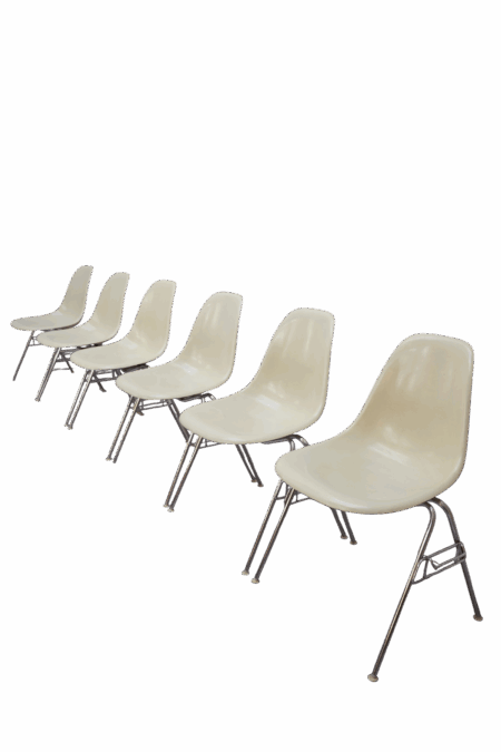 Série de 6 chaise DSS de Charles & Ray pour Herman Miller de couleur ivoire