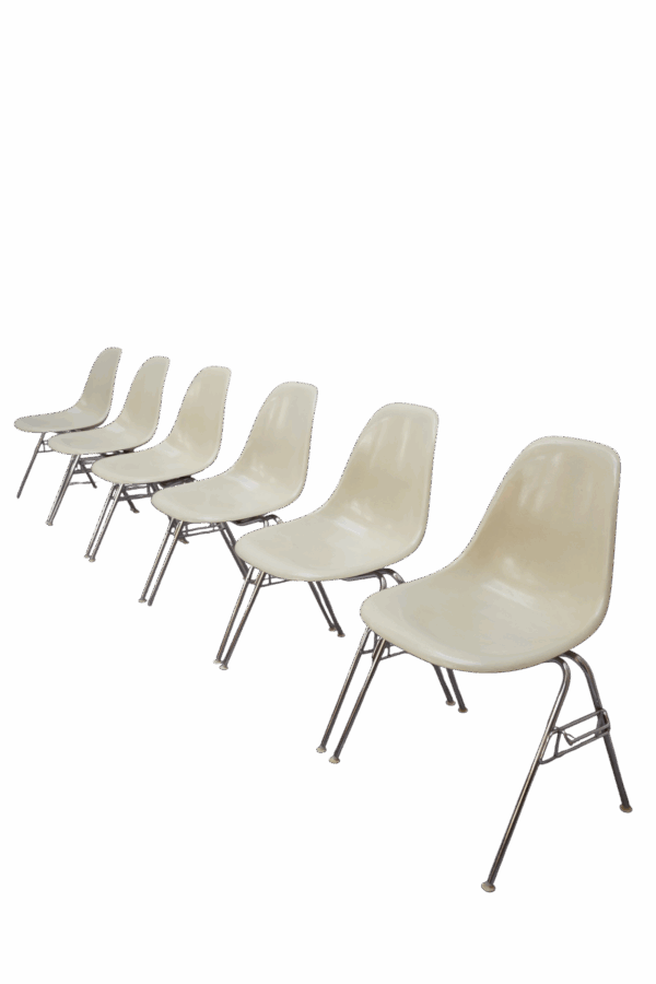 Série de 6 chaise DSS de Charles & Ray pour Herman Miller de couleur ivoire