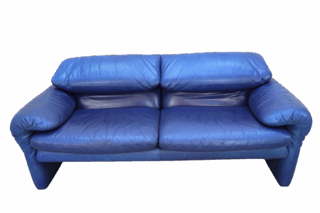 Canapé 2 places Maralunga en cuir bleu de Vico Magistretti pour Cassina
