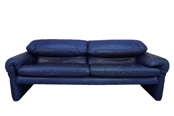Set de Canapés Maralunga en cuir bleu, Vico Magistretti pour Cassina – Image 21