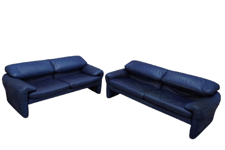 Set de Canapés Maralunga en cuir bleu, Vico Magistretti pour Cassina
