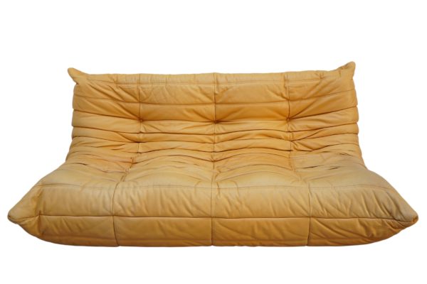 Ensemble de 5 pièces de canapés TOGO en cuir jaune, Ligne Roset