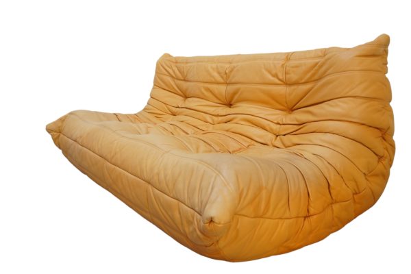 Ensemble de 5 pièces de canapés TOGO en cuir jaune, Ligne Roset