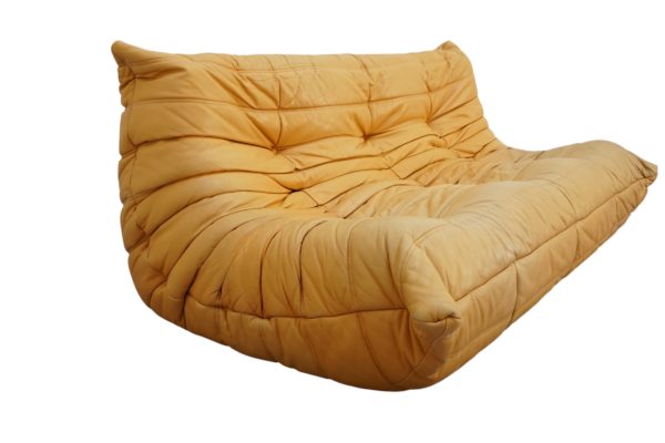 Ensemble de 5 pièces de canapés TOGO en cuir jaune, Ligne Roset