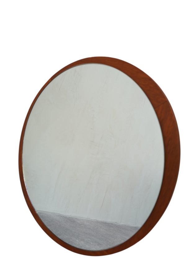 Miroir scandinave rond en teck, 1970's