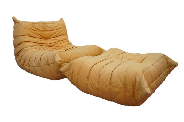 Ensemble de 5 pièces de canapés TOGO en cuir jaune, Ligne Roset