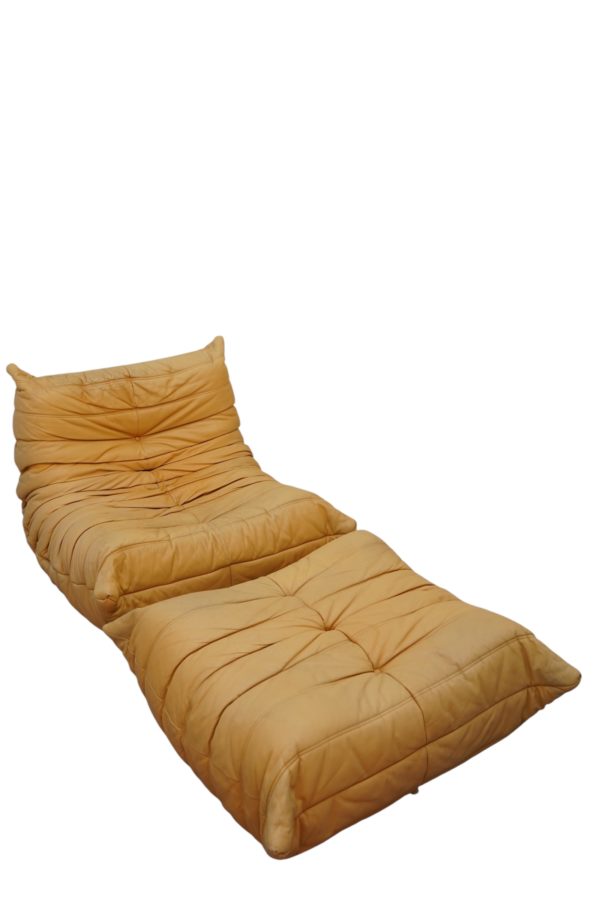 Ensemble de 5 pièces de canapés TOGO en cuir jaune, Ligne Roset