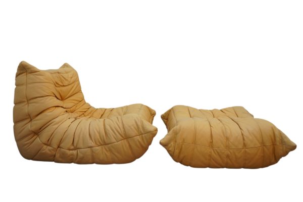 Ensemble de 5 pièces de canapés TOGO en cuir jaune, Ligne Roset