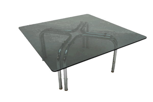 Table basse en verre fumé et chrome, 1970's
