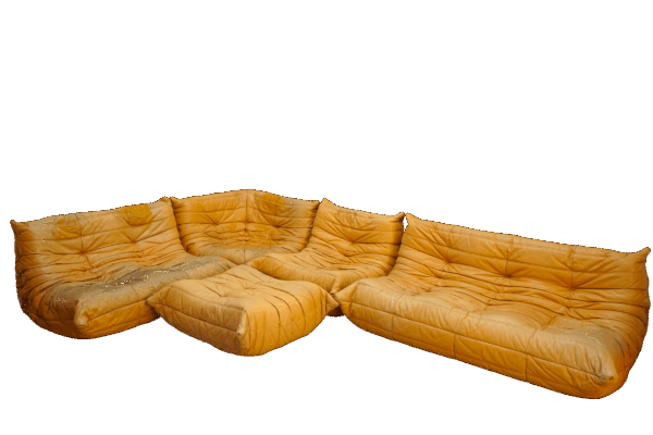 Ensemble de 5 pièces de canapés TOGO en cuir jaune, Ligne Roset