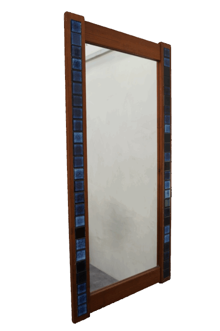 Miroir en bois de teck orné de tuiles bleu