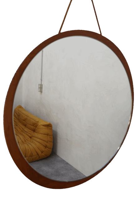 Miroir scandinave rond en teck, 1970's