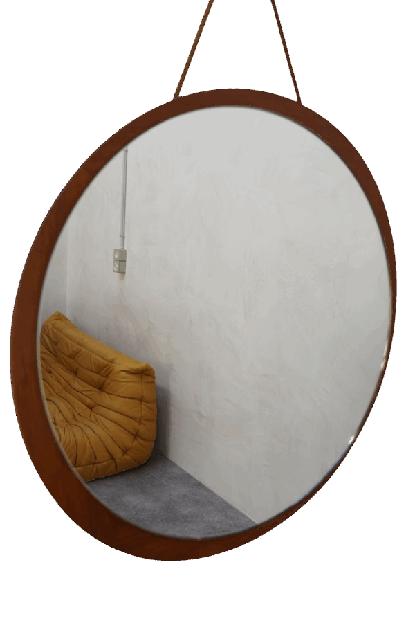 Miroir scandinave rond en teck, 1970's