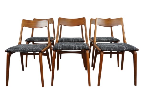 Ensemble de 6 chaises de salle à manger boomerang conçues par Alfred et Erik Christiansen pour Slagelse