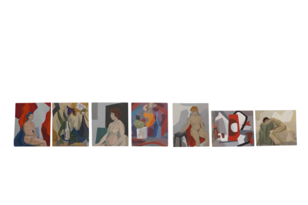 Série de 7 peintures à l'huile figurative, style contemporain