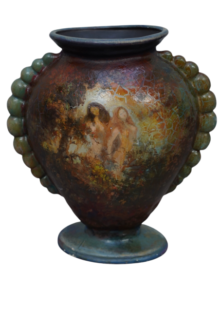 Vase ancien en plâtre peint à la main, style Art Nouveau